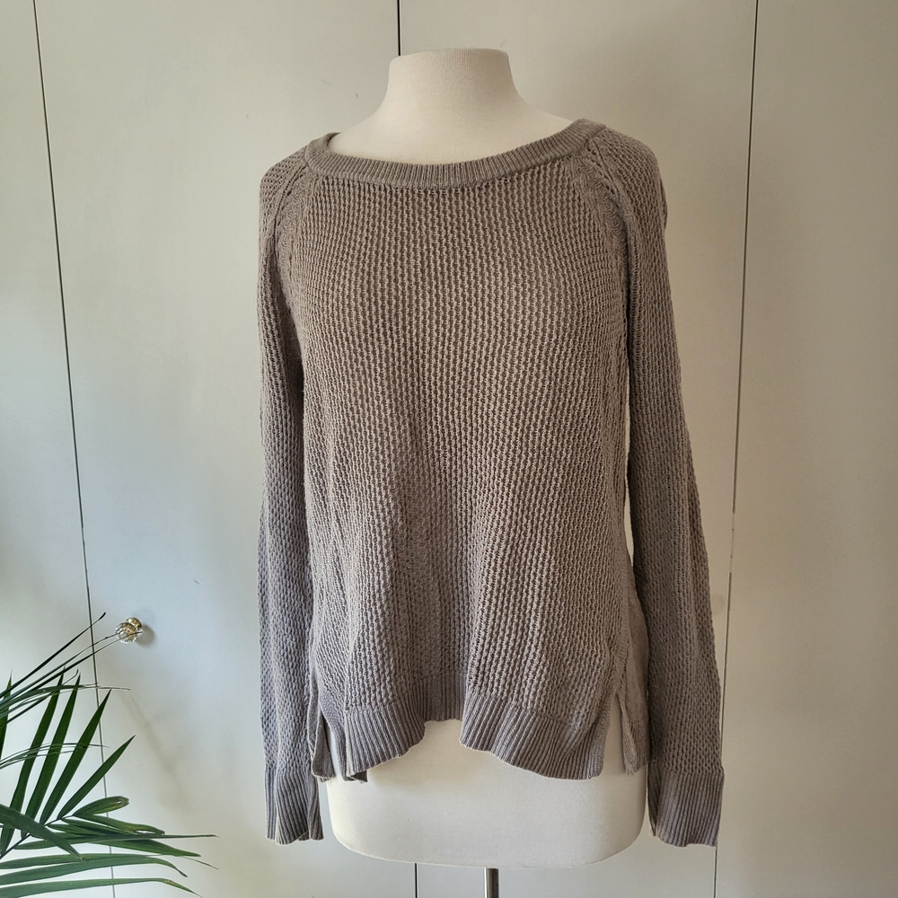 LOFT Outlet Taupe Crew Neck Sweater Cotton Blend Lightweight